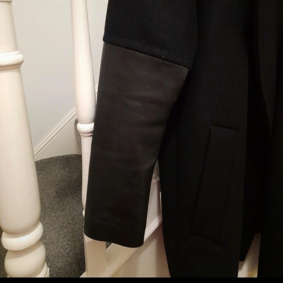 AllSaints Meade Lea black coat w/ leather sleeves - Picture 5 of 10